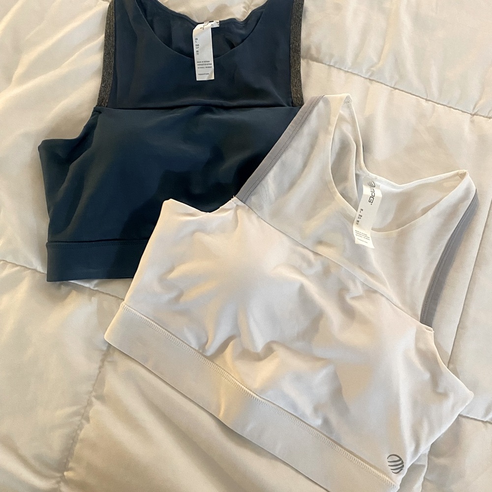 Set of Two Brand New MPG Sport Bras- Teal and White with Mesh Backs